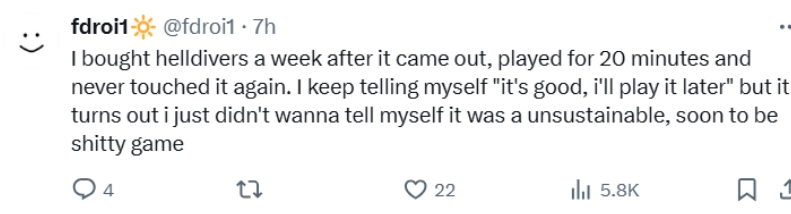 Helldivers 2 twitter opinion